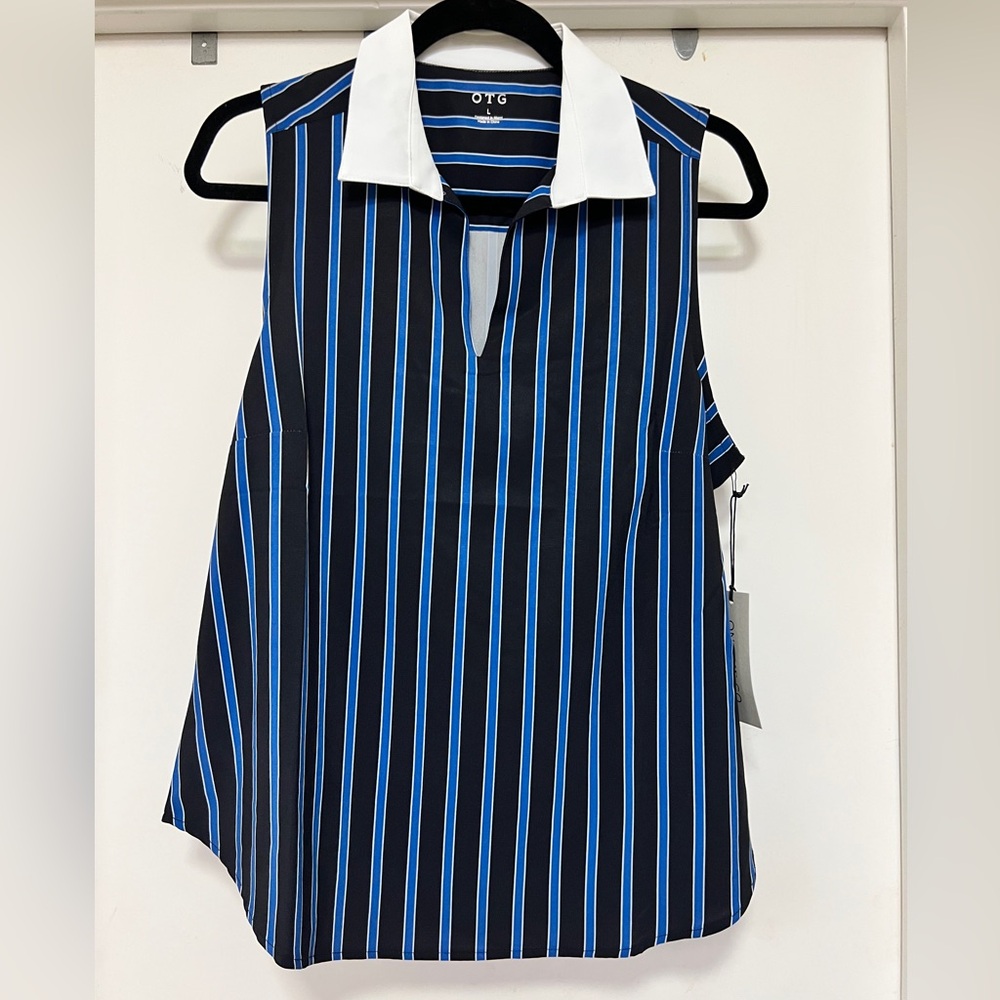 On The Go (OTG)  by Tail sleeveless, golf, polo. Stripes with white collar - Lg
